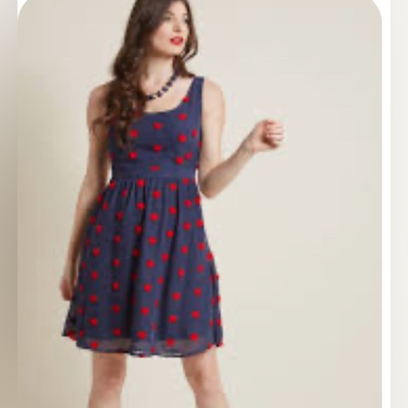 ModCloth Navy Heart Dress Small Fit And Flare Pockets Seen On Trial And Error Tv - Picture 1 of 11